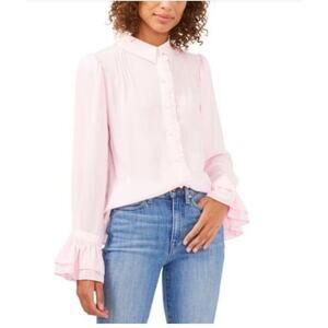 Riley And Rae Sheer Pin Tuck Blouse Size XS Button Up Long Sleeve NWT